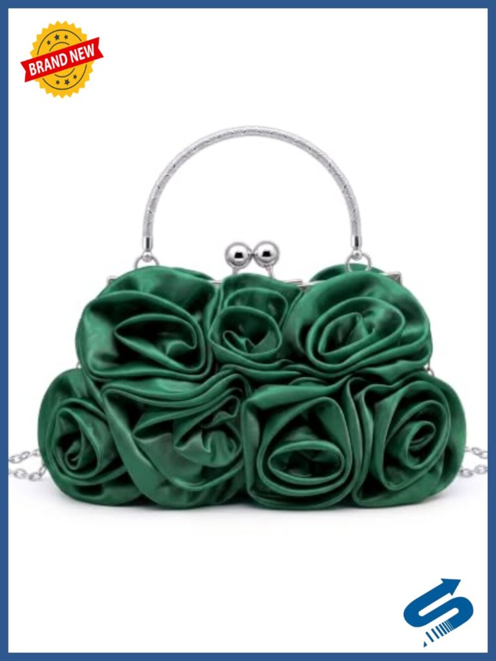 Satin Floral Evening Clutch Kiss Lock Wristlet Party Bag